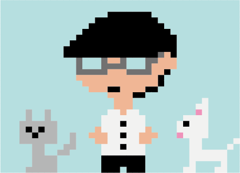 猫と一緒に描いた自画像ドット絵